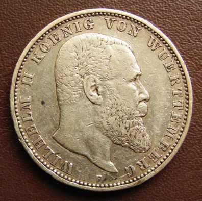 Württemberg 5 Mark 1892 F. Besseres Jahr