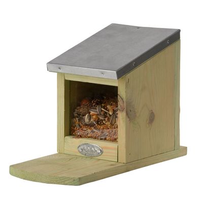 Eichhörnchenfutterhaus mit Dachklappe für Nüsse