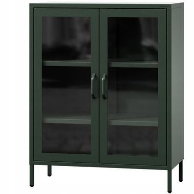 Jan Nowak kleiner Vitrinenschrank Kommode 2 Glastüren 80 x 101,5 x 40 cm Flaschengrün