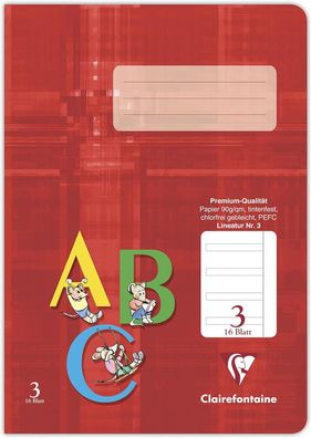 Clairefontaine 331553C - Schulheft DIN A5, 16 Blatt, 90g, Lineatur 3 liniert mit Rand