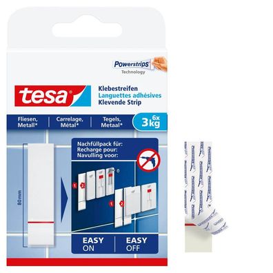 6 tesa Klebestreifen für Fliesen und Metall max. 3,0 kg 2,0 x 8,0 cm Powerstrips