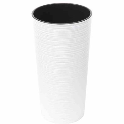 Pflanzgefäß LOCON, weiß Rillenoptik, Ø 25 x 46,5 cm Kunststoffgefäß mit Einsatz