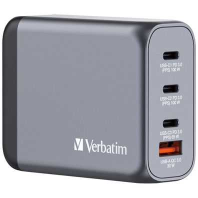 Verbatim Netzteil - GaN - 100 Watt - 5 A - PD 3.0, PD/PPS, QC 3.0 - 4 Ausgabeanschlus