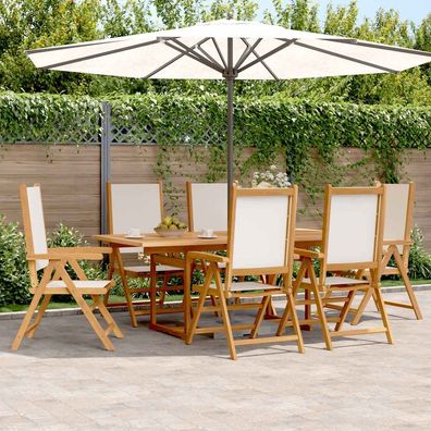 vidaXL 7-tlg. Garten-Essgruppe Stoff und Massivholz Cremeweiß