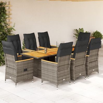 vidaXL 9-tlg. Garten-Essgruppe mit Kissen Grau Poly Rattan