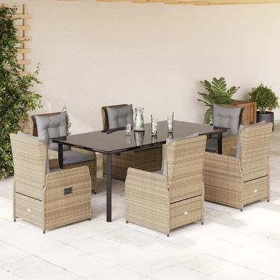 vidaXL 7-tlg. Garten-Essgruppe mit Kissen Beige Poly Rattan