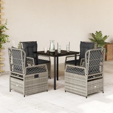 vidaXL 5-tlg. Garten-Essgruppe mit Kissen Grau Poly Rattan