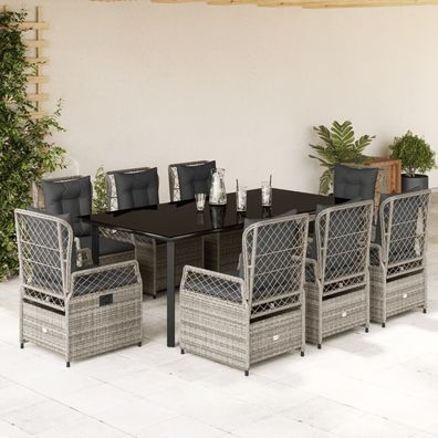 vidaXL 9-tlg. Garten-Essgruppe mit Kissen Grau Poly Rattan