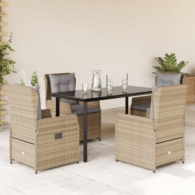 vidaXL 5-tlg. Garten-Essgruppe mit Kissen Beige Poly Rattan