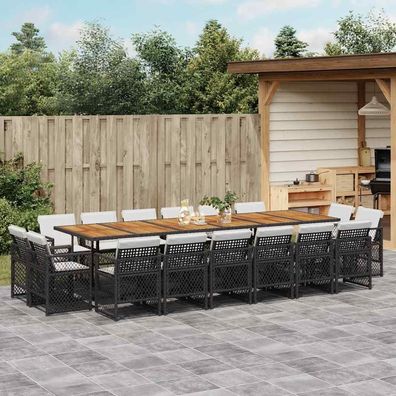vidaXL 17-tlg. Garten-Essgruppe mit Kissen Schwarz Poly Rattan