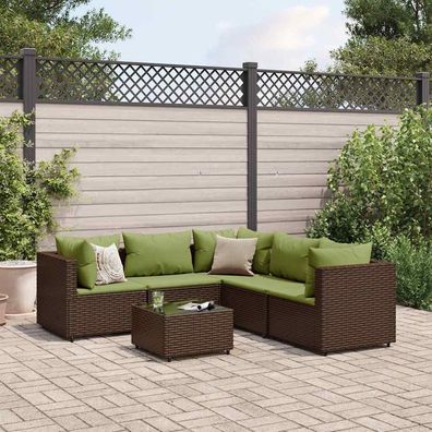 vidaXL 6-tlg. Garten-Lounge-Set mit Kissen Braun Poly Rattan
