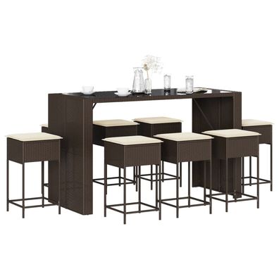vidaXL 9-tlg. Gartenbar-Set mit Kissen Braun Poly Rattan