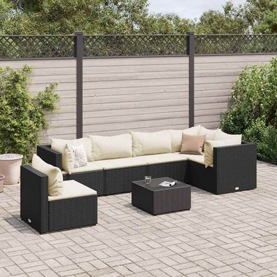vidaXL 7-tlg. Garten-Lounge-Set mit Kissen Schwarz Poly Rattan