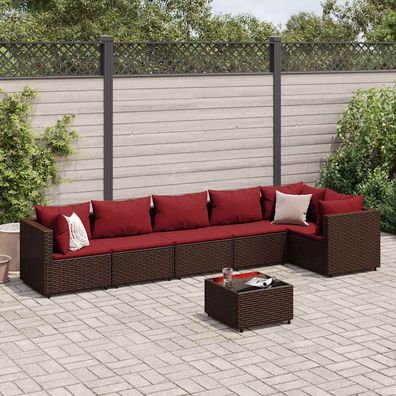 vidaXL 7-tlg. Garten-Lounge-Set mit Kissen Braun Poly Rattan