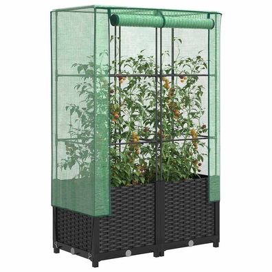 vidaXL Hochbeet mit Gewächshaus-Aufsatz Rattan-Optik 80x40x138 cm