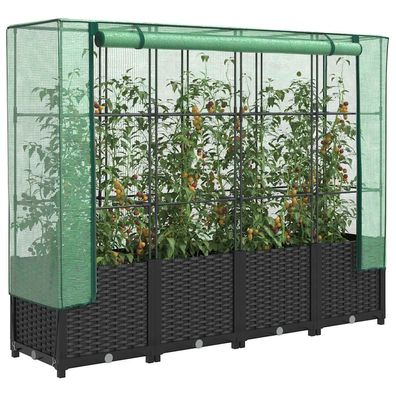 vidaXL Hochbeet mit Gewächshausabdeckung Rattanoptik 160x40x138 cm
