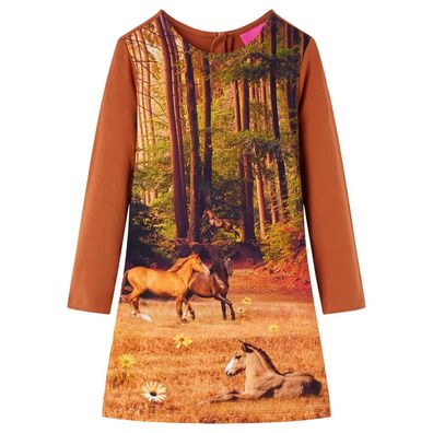 vidaXL Kinderkleid mit Langen Ärmeln Cognac 92