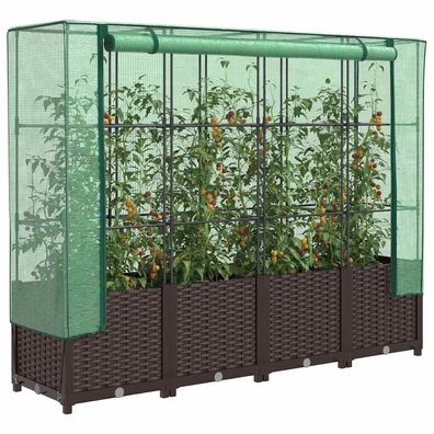 vidaXL Hochbeet mit Gewächshaus-Aufsatz Rattan-Optik 160x40x138 cm