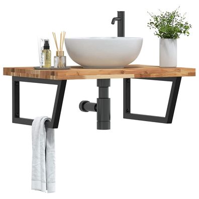 vidaXL Waschbeckenregal Wandmontage Stahl und Akazienholz