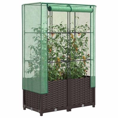 vidaXL Hochbeet mit Gewächshaus-Aufsatz Rattan-Optik 80x40x138 cm