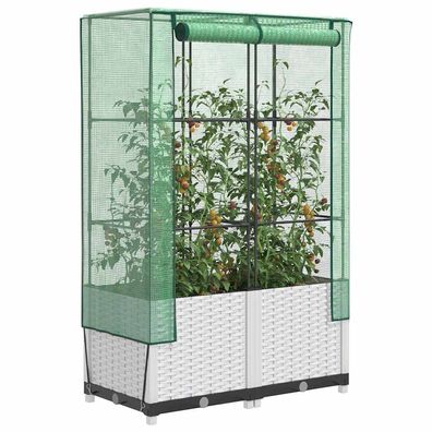 vidaXL Hochbeet mit Gewächshaus-Aufsatz Rattan-Optik 80x40x138 cm