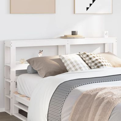 vidaXL Kopfteil mit Ablagen Weiß 120 cm Massivholz Kiefer