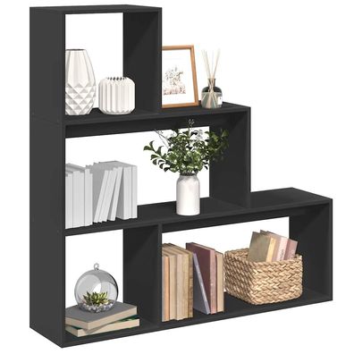 vidaXL Raumteiler-Bücherregal 3 Stufen Schwarz 123x29x123 cm