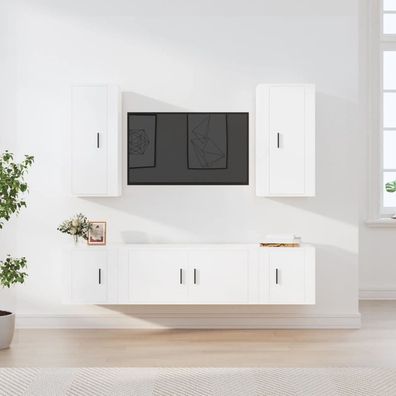 vidaXL 5-tlg. TV-Schrank-Set Weiß Holzwerkstoff