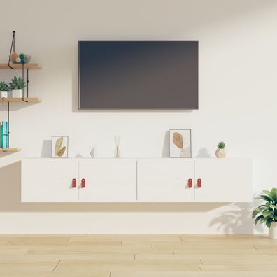 vidaXL Wandschränke 2 Stk. Weiß 80x30x30 cm Massivholz Kiefer