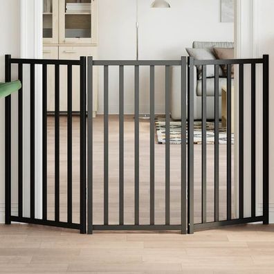 vidaXL 3-tlg. Hundetor Faltbar Schwarz 150 cm Massivholz Tanne