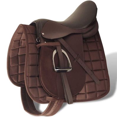 vidaXL Pferdereiten Sattelset 17,5" echtes Leder braun 18 cm 5-in-1