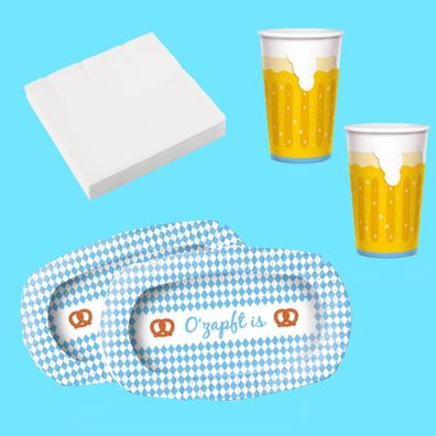 44-teiliges Party Set Oktoberfest Wiesen Bayern Bierfest Bierzelt Teller Becher