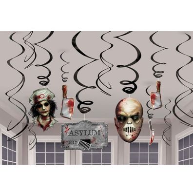 12 Deko Swirls Spiralen Halloween Irrenhaus Horror Folter Asylum Bloody Blut