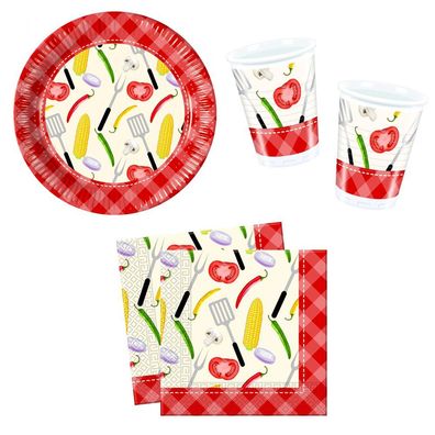60-tlg. BBQ Barbeque Gartenparty Grill Set für 20 Personen Grillfest Geschirr