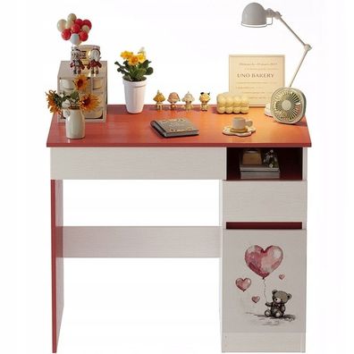 Kinderschreibtisch „Rosa Teddybär“ für Mädchen, moderner Loft-Stil, mit Ablage und Sc