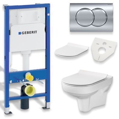 Geberit Duofix Vorwandelement Wand WC Set Spülrandlos City, Betätigungsplatte Chrom
