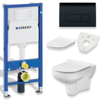 Geberit Duofix Vorwandelement Wand WC Set Spülrandlos City, Betätigungsplatte Schwarz