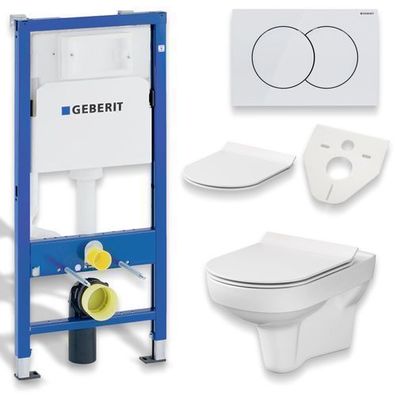Geberit Duofix Vorwandelement Wand WC Set Spülrandlos City, Betätigungsplatte Weiß