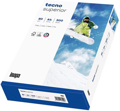 inapa Drucker-/ Kopierpapier tecno Superior: 80 g/m², A4, 500 Blatt, hochweiß, 2-fach