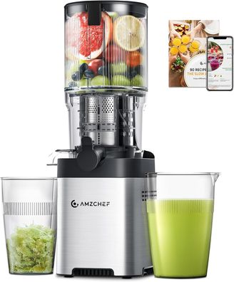 Amzchef CE-ZM1902B Slow Juicer Kaltpress-Entsafter Edelstahl 13,7 cm Futterschacht 60