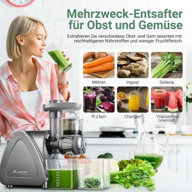 Aobosi Slow Juicer AMR520 Kaltentsafter mit 8-stufiger Schnecke 95 % Saftausbeute 55