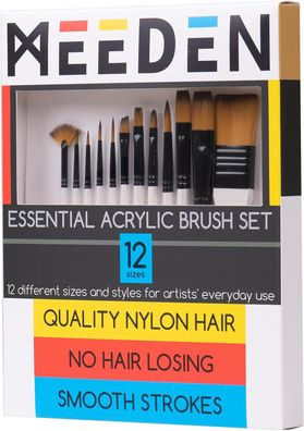 MEEDEN Pinsel Set 12 teilig für Acryl Öl Aquarell Nylon Malpinsel mit Holzgriff