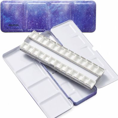Aquarellkasten Metall leer mit Palette und Wasserpinsel 24 Mischfächer Emaille