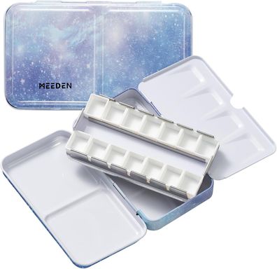Meeden Aquarellkasten leer mit Pfannen Emaille Palette herausnehmbares Metalltablett