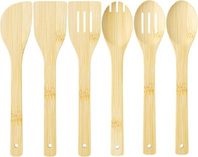 Bambus Küchenutensilien Set 6er Japanischer Bambus Kochlöffel Spatel Kelle für Kochen