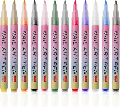 Nail Art Pen Set 12 Farben Nageldesign Stifte schnelltrocknend für Linien Muster