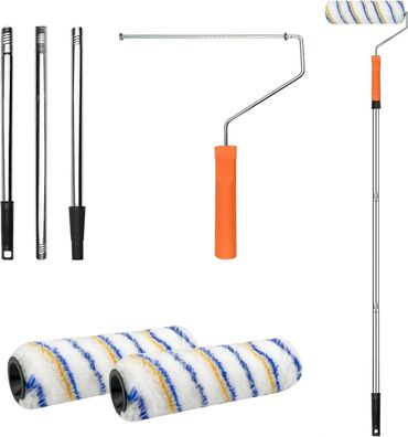 Farbroller Set Teleskopstange Aluminium Malerrolle für Wände Decken Wandfarbe Latex