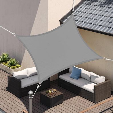 Sonnensegel 2 x 3 m Rechteckig Hellgrau Wasserfest UV Schutz Polyester mit Edelstahl
