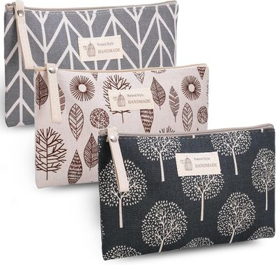 Kosmetiktasche 3er Set Canvas mit Satinfutter Make-up Etui Reise Waschtasche 22x14 cm