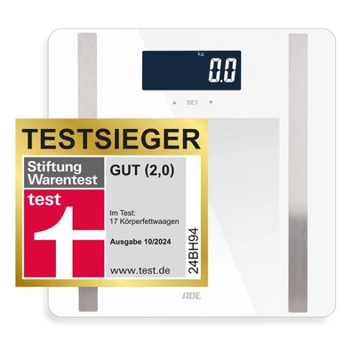 ADE Ines Körperfettwaage bis 200 kg 7 Körperwerte digital ohne App 10 Speicherplätze
